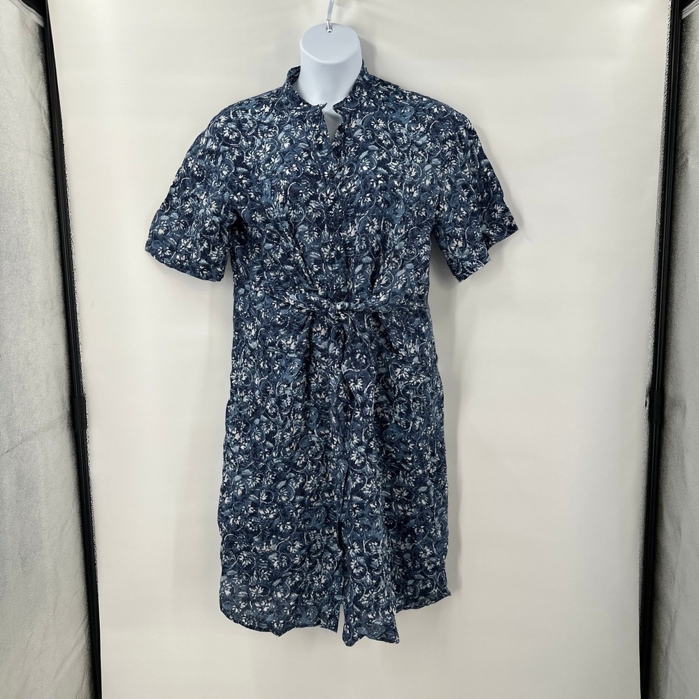 Ralph Lauren LRL 100% Linen Dress 16 Blue‎ Floral Coastal Resort Vacation